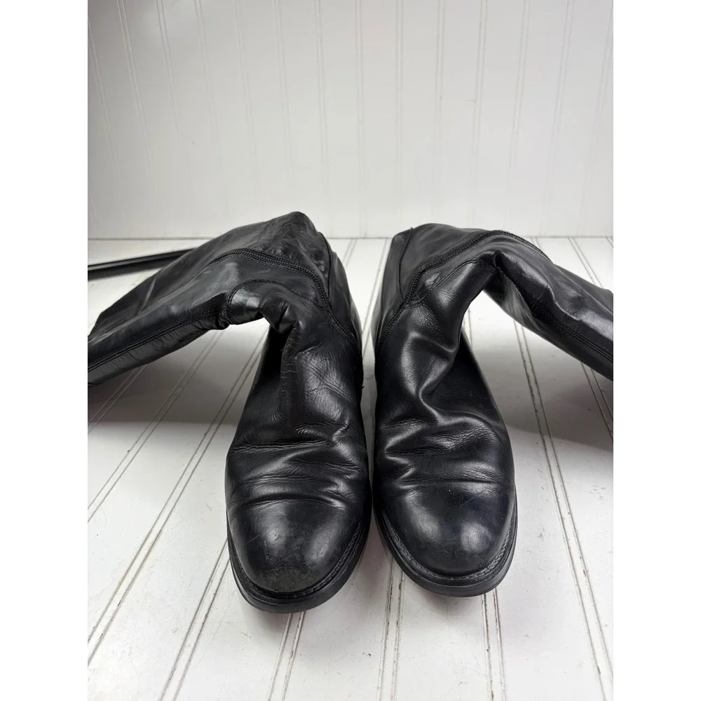 Manas Vintage Black Leather Shearling Lined Tall Riding Boots Women's Size 8.5